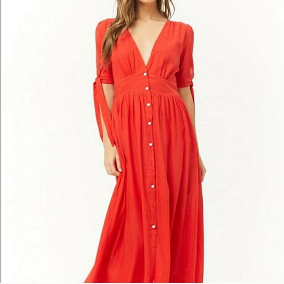 Red Button Front Dress - Picture 2 of 5